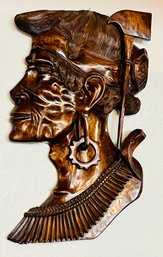 Large Intricate Hand Carved Polynesian Profile Of Tribal Man