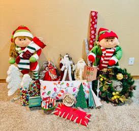 Amazing Christmas Lot With Large Elves, Wreath, Hanging Decor, And More!