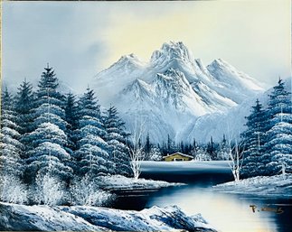 Gorgeous Snowy Mountain Scene Painting On Canvas By P Klaus