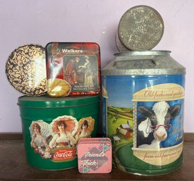 Lot Of Popcorn Pail, Classic Coca-cola Tin, And More