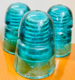 Vintage Set Of 3 Aqua H.G Co Glass Insulators