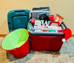 Christmas Gift Bag Lot With Buckets, Decor Tray And More!