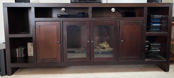 Large Dark Wood Entertainment Center With Lots Of Storage