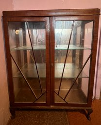 Wood And Glass Antique Display Case W/ Art Deco Details