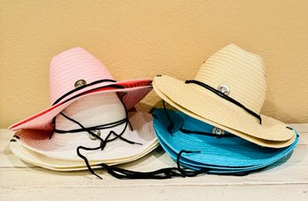 Set Of Colorful Summer Sun Hats With Strings