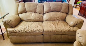 Cream Leather Recliner Loveseat