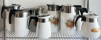 Corning Ware Coffee Percolators With Spice Of Life And Blank Pattern, Set Of Eight (8)