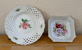 Two Decorative Hole Punched Floral Dishes