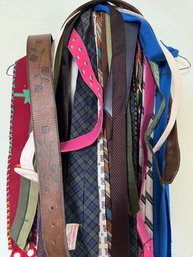 Lot Of Vintage Ties And Belts Of Various Styles