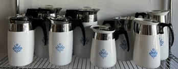Corning Ware Coffee Percolators, Set Of Eight (8) With Cornflower Blue Pattern