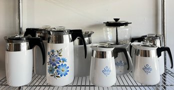Corning Ware Coffee Percolators, Set Of Eight (8) With Various Patterns