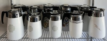 Corning Ware Coffee Percolators, Set Of Ten (10) With Various Patterns