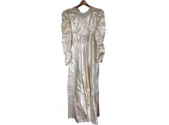 Vintage Beaded White Satin Wedding Dress