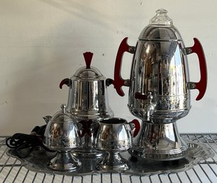 Vintage United 550 800A Coffee Set With Tray, Percolator, Cream And Sugar, And More!