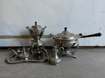 Antique Manning Bowman Coffee And Chafing Dish Set With Grape Vine Pattern