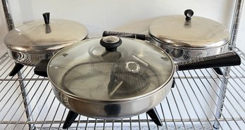 Trio (3) Of Farberware Electric Fry Pans With Cords And Lids