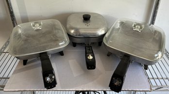 Trio (3) Of Electric Skillets With Cords And Lids