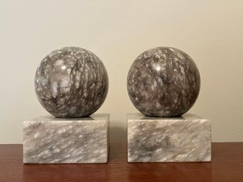 Pair Of Alabaster Sphere Bookends