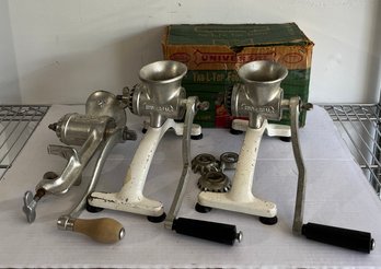 Two (2) Universal Table Top Food Chopper And One (1) Universal #2 Food Grinder