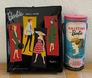 1961 Mattel Barbie Doll Black Case & Knitting For Barbie Canister