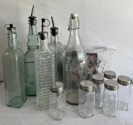 Variety Of Cruets, Bottles, & Spice Jars