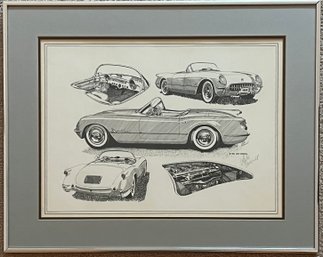 Corvette Black And White Sketch Print By Mike Cornwell, Signed