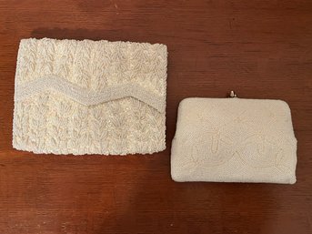 Pair Of Vintage Off White Beaded Clutches Made In Korea