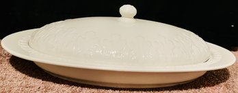 CWC Large Covered Platter Oval Embossed Heavy Stoneware Made In Italy