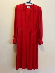 Vintage 100 Percent Silk Red Midi Dress By Francesca Of Damon For Starington