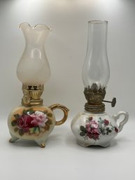 Pair Of Mini Ceramic Floral Oil Lamps
