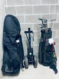 Right Handed Golf Clubs, Travel Bag, And Cart