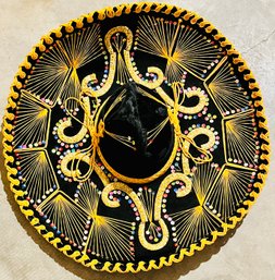 Vintage Pigalle Sombrero Mexican Mariachi Black Gold Sequins Made In MEX