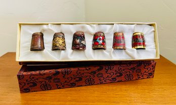 Ornamented Cloisonne Thimbles In Box