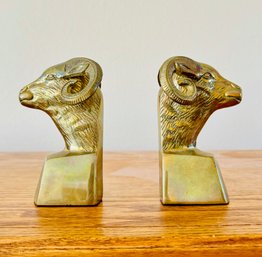 Mid Century Vintage Brass Ram Book Ends