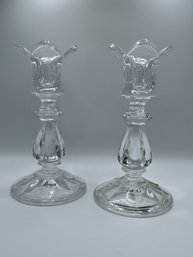 Pair Of Gorham Full Lead Crystal Candle Holders