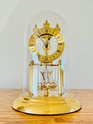 Vintage Haller Brass Glass Dome Skeleton Anniversary Clock Made In Germany