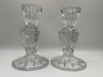 Pair Of Floral Glass Candle Holders