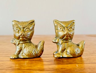 Two Vintage Mid-century Mini Brass Kitten Figurines