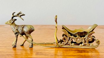 Vintage Brass Sleigh & Reindeer Chained Figurine Piece