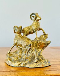 Vintage Brass Big Horn Rams On Mountain Side