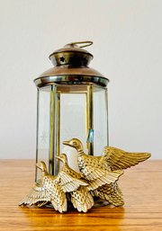 Vintage Brass Lamp With Brass Hanging Bird Trio