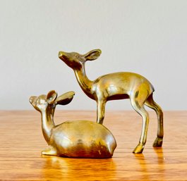 Two Vintage Brass Deer Figurine Pieces