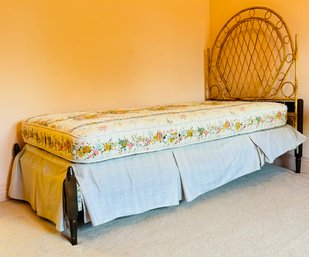 Vintage Twin Sized Bed With Rattan Headboard 2 Of 2