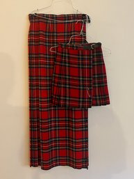 2 Stewart Scotch Tartan Wool Plaid Skirts