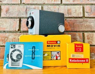 Vintage Brownie 8 Movie Camera With Manual & Super 8 Cartridge Film