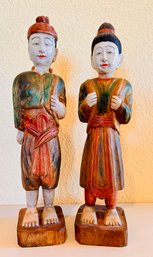 Vintage Carved Wood Hand Painted Asian Statuettes