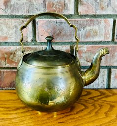 Vintage Engraved Brass Tea Pot