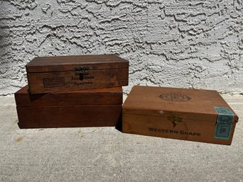 Trio Of Wooden Boxes - Cigar And Unmarked