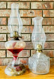 Set Of Two Vintage Glass Oil Lamps