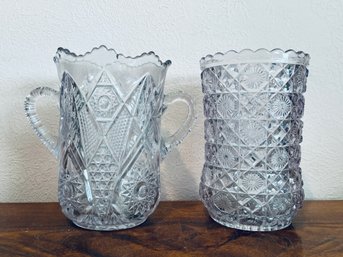 Light Purple Cut Glass Vase And Double Handle Vase